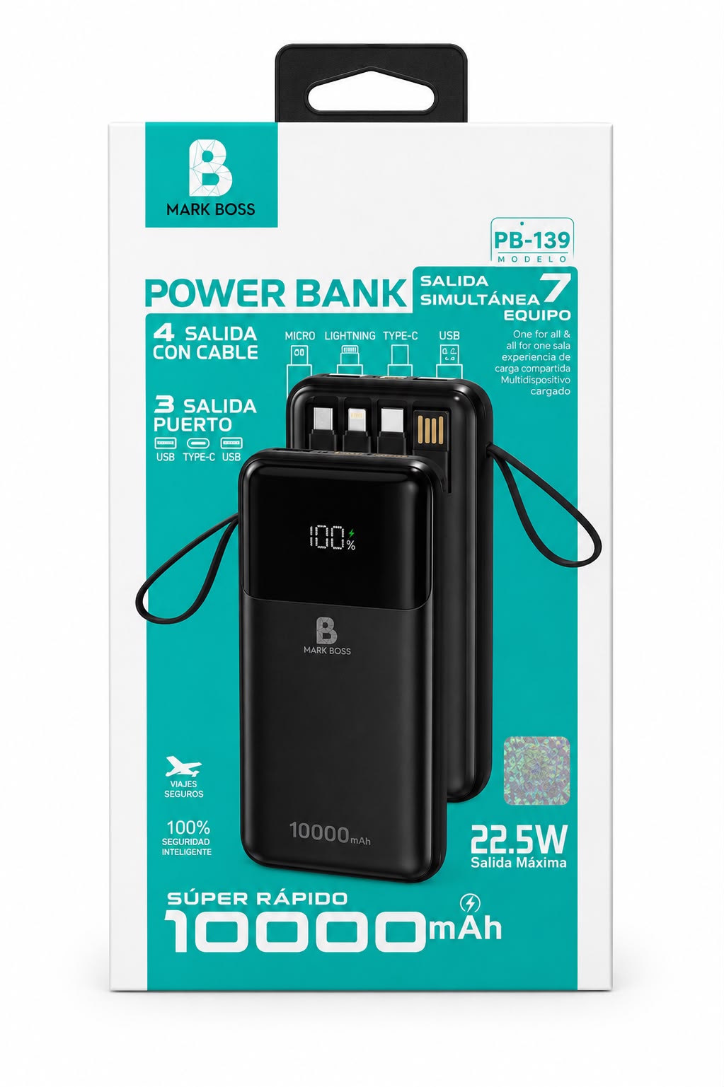 Power Bank Mark Boss PB-139 10.000 mAh · 4 Cables Integrados