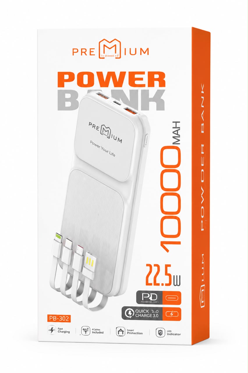 Power Bank Premium PB-302 10.000 mAh · Carga Rápida 22.5W