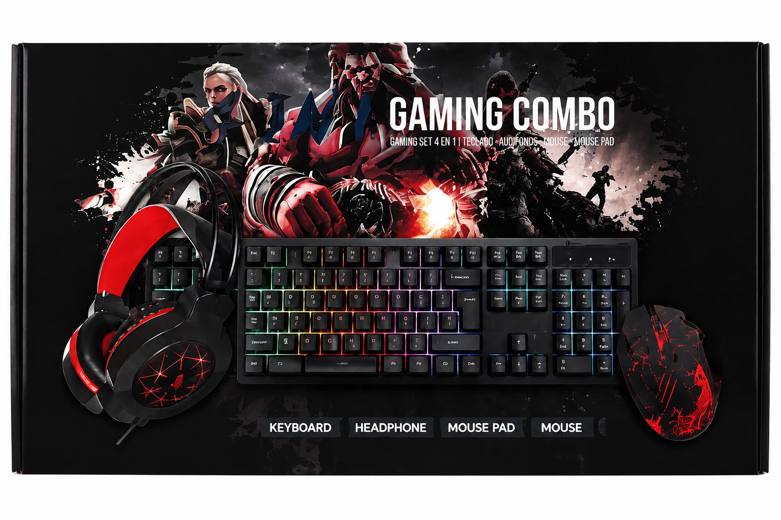 Gaming Combo · Kit Gamer 4 en 1 con Teclado RGB